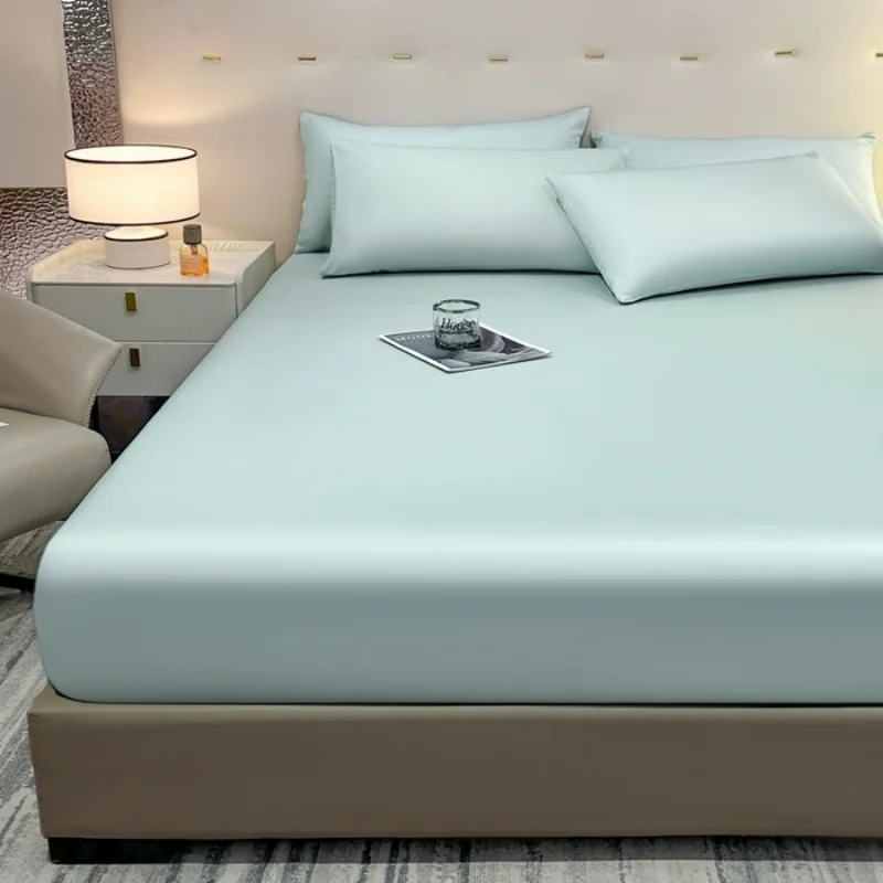 Fitted Sheet US Queen Mattress Cover Lyocell Fiber Summer Cooling Blue Green Bed Linens For Home Hotel Sleeping 153*203*40cm*1pc