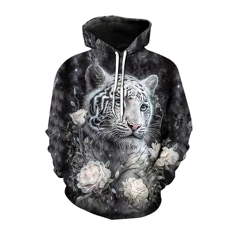 2023 Autumn New Men\'s Animal Tiger Sweatshirts 3D Printed animal Hoodies Sports hoodie loose long sleeve pockets Fashion Hoodie