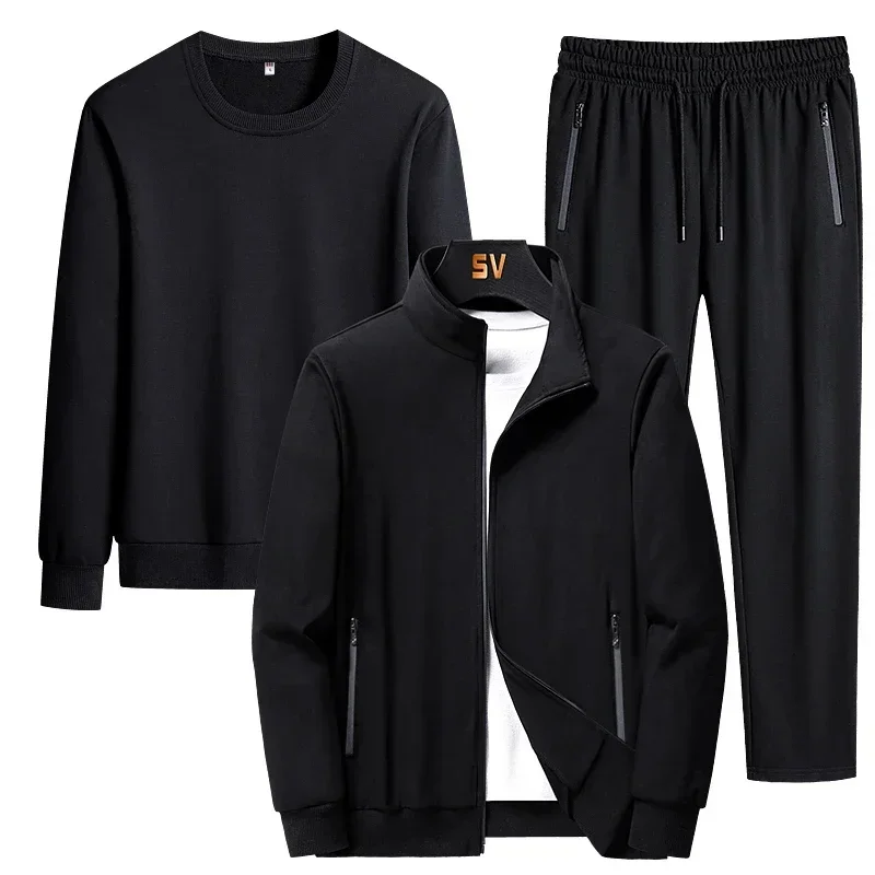 3 Stuks Set Mannen Mode Herfst Sportwear Pak Casual Sweatshirt + Fleece Warme Jas + Jogger Broek Sporting Suit Trainingspak plus Size