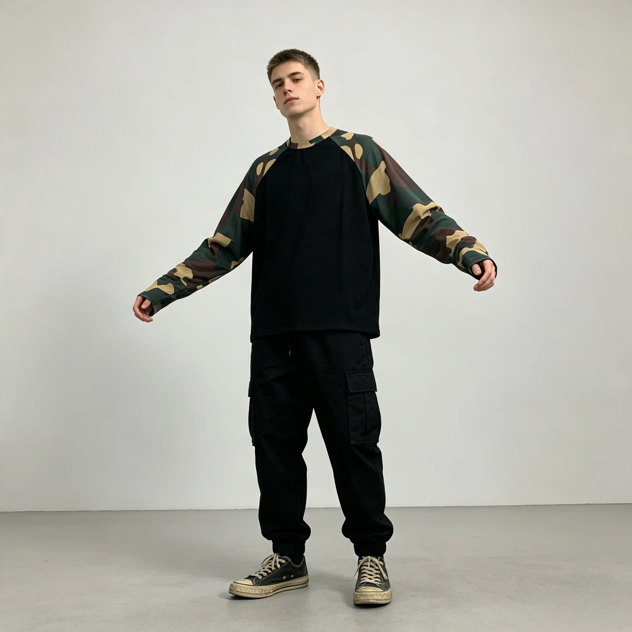 Camo Raglan Sleeve Crop Top Crew Neck Patchwork Quick Dry Long Sleeve Tee Y2K Streetwear Slim Casual Outdoor Sport Top