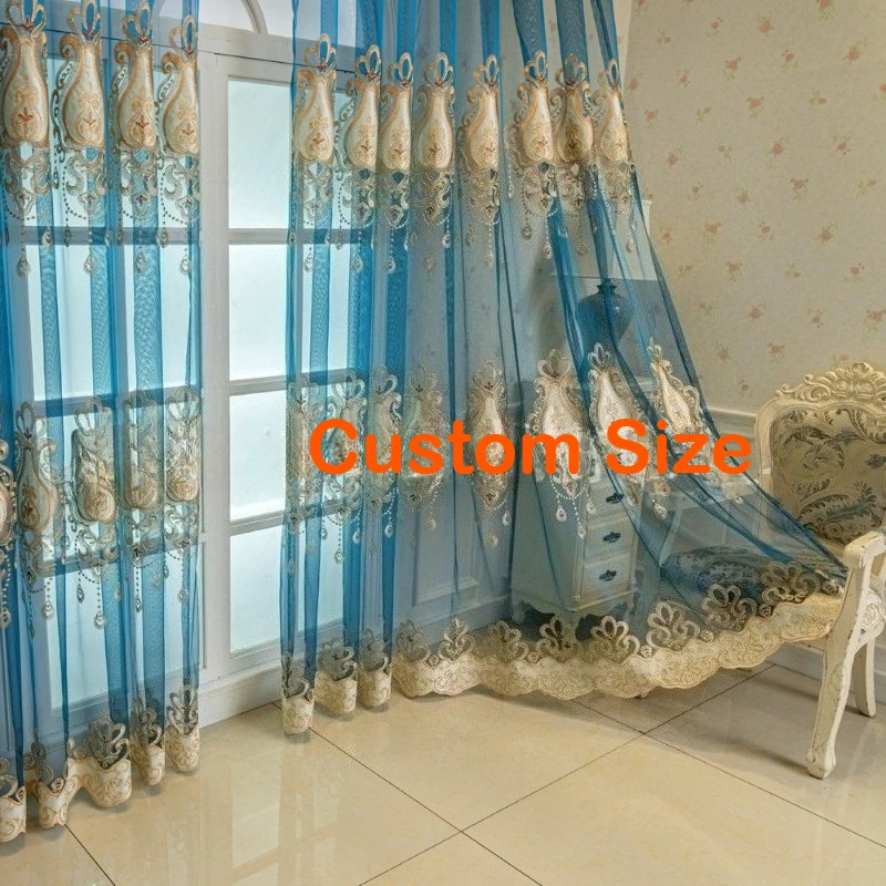 Custom Size Gold Embroidery Window Screen High-end Luxury Living Room Bedroom Balcony European and American Curtains Tulle
