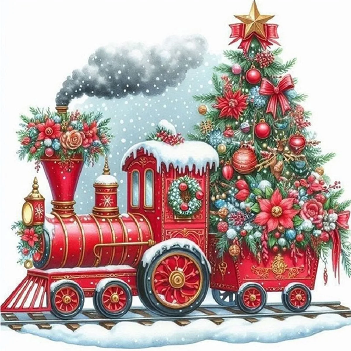 Weihnachtszug-Diamant-Malerei-Set, DIY-Diamant-Heimdekorations-Malset für Erwachsene, rahmenloses Kunsthandwerk für Erwachsene