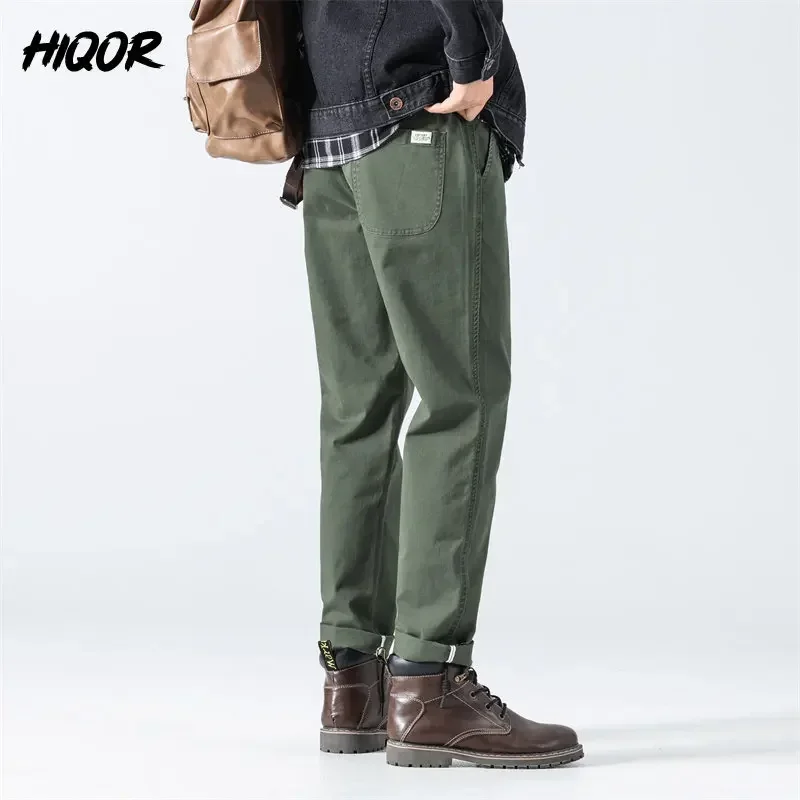 HIQOR Tide Brand Elastic Cotton 2024 Spring  Autumn New Casual Pants Men's Loose Straight Tube Increasing Code Worker Trousers