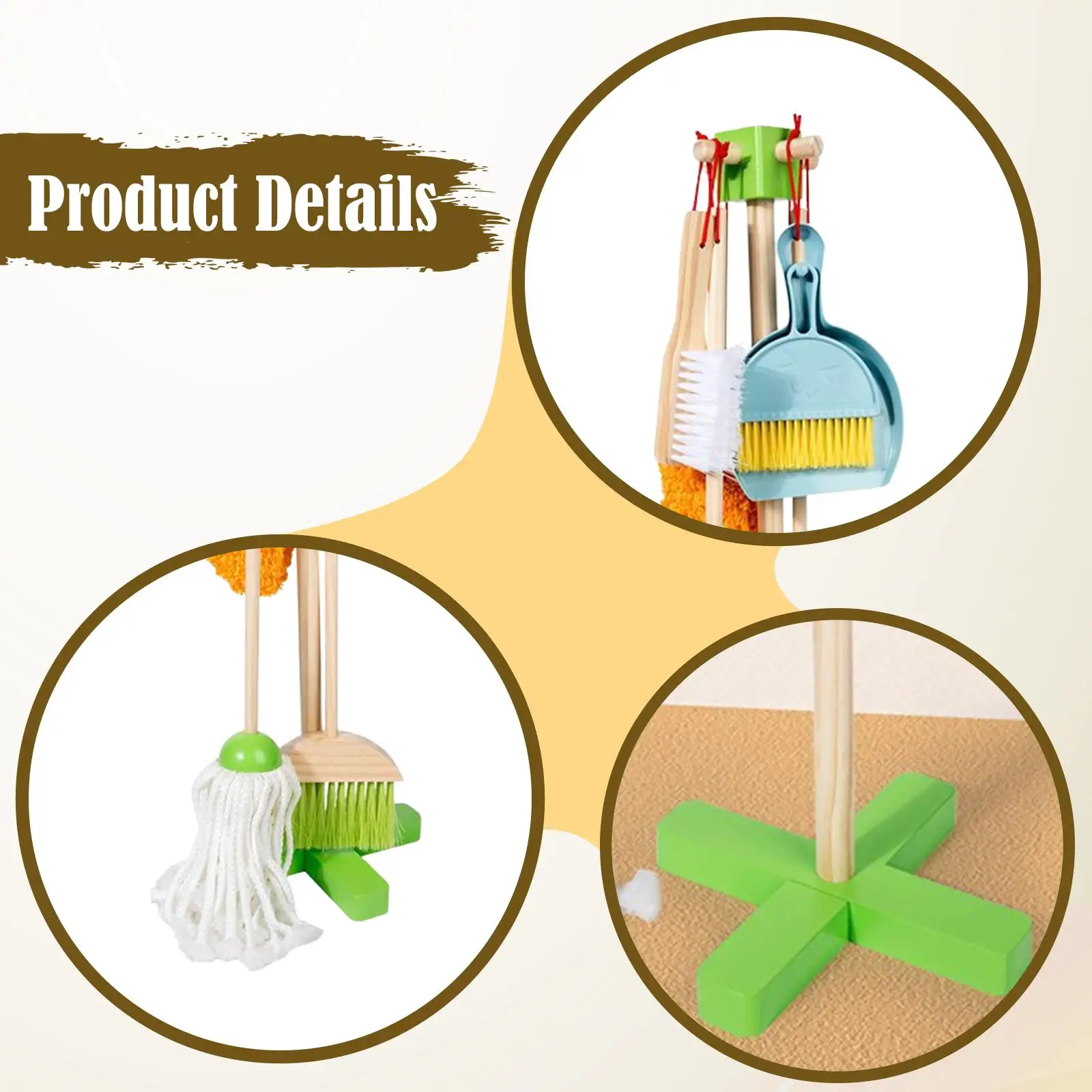 Zestaw do sprzątania dla dzieci, zabawka edukacyjna do zabawy w sprzątanie domu, miotła, mop, miotełka, szufelka, szczotka i stojak dla chłopców i dziewcząt.