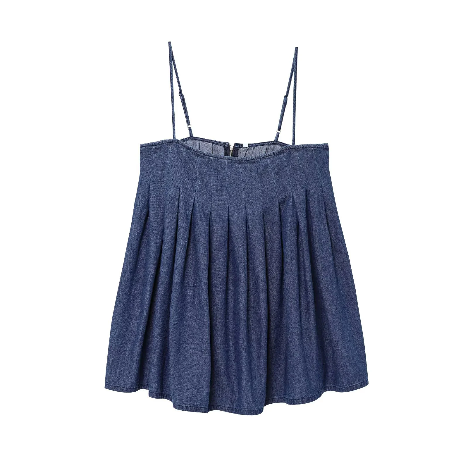 Abito corto da donna primavera ed estate nuova moda casual semplice denim collo dritto senza schienale con bretelle sottili