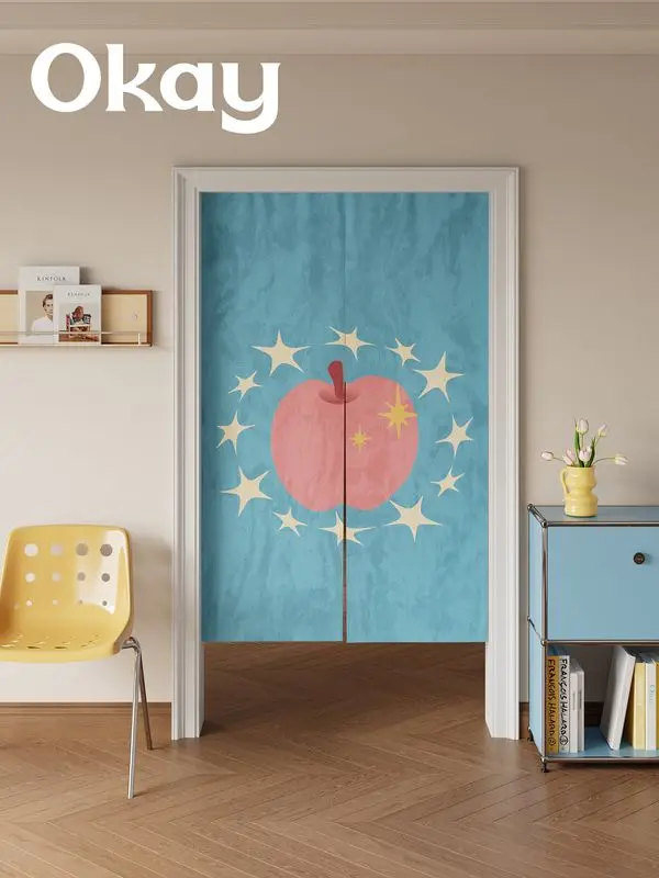 VIKAMA Japanese Retro Peach Star Print Noren Doorway Curtain Room Divider Privacy Tapestry for Bedroom Kitchen Home Decor