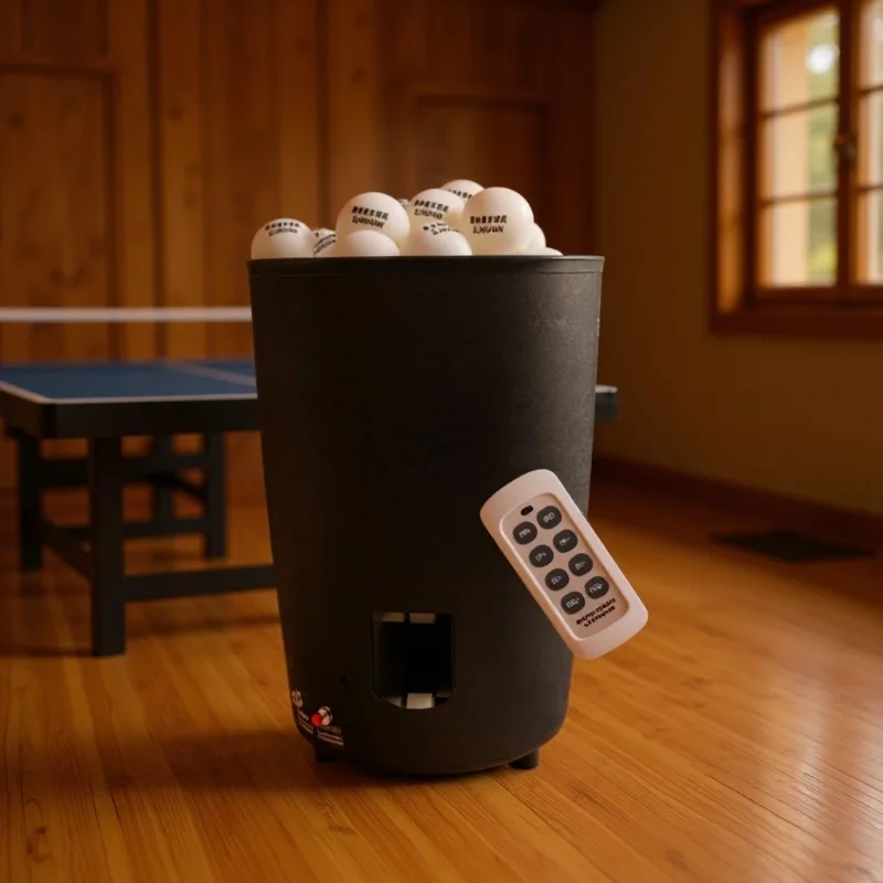 Portable Table Tennis Ball Machine Automatic, Rechargeable Ping Pong Robot Launcher with Remote Smart Compact Easy to Use Sturdy