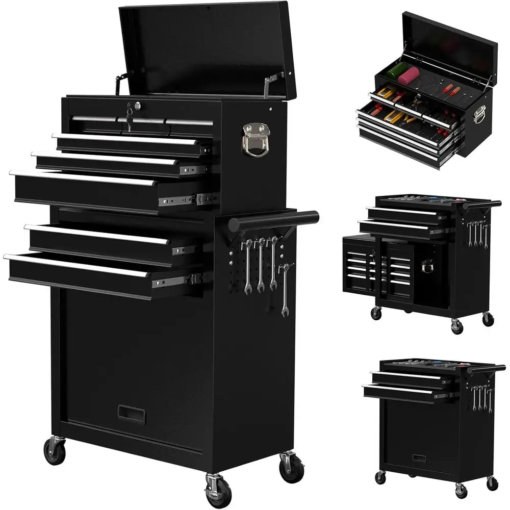 

8 Drawer Rolling Tool Chest, Portable Storage Cabinet with Lock, Ideal for Garage and Workshop (Black)