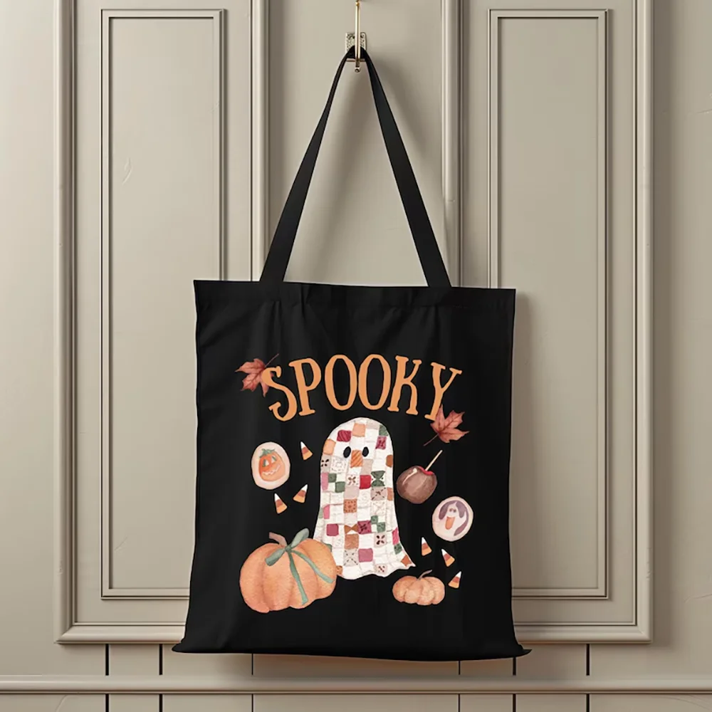 

Trick or Treat Bag for Halloween Spooky Ghost Tote Fall Cute Ghost Pumpkin Shoulder Bag Gift for Kids Horror Season Accessory
