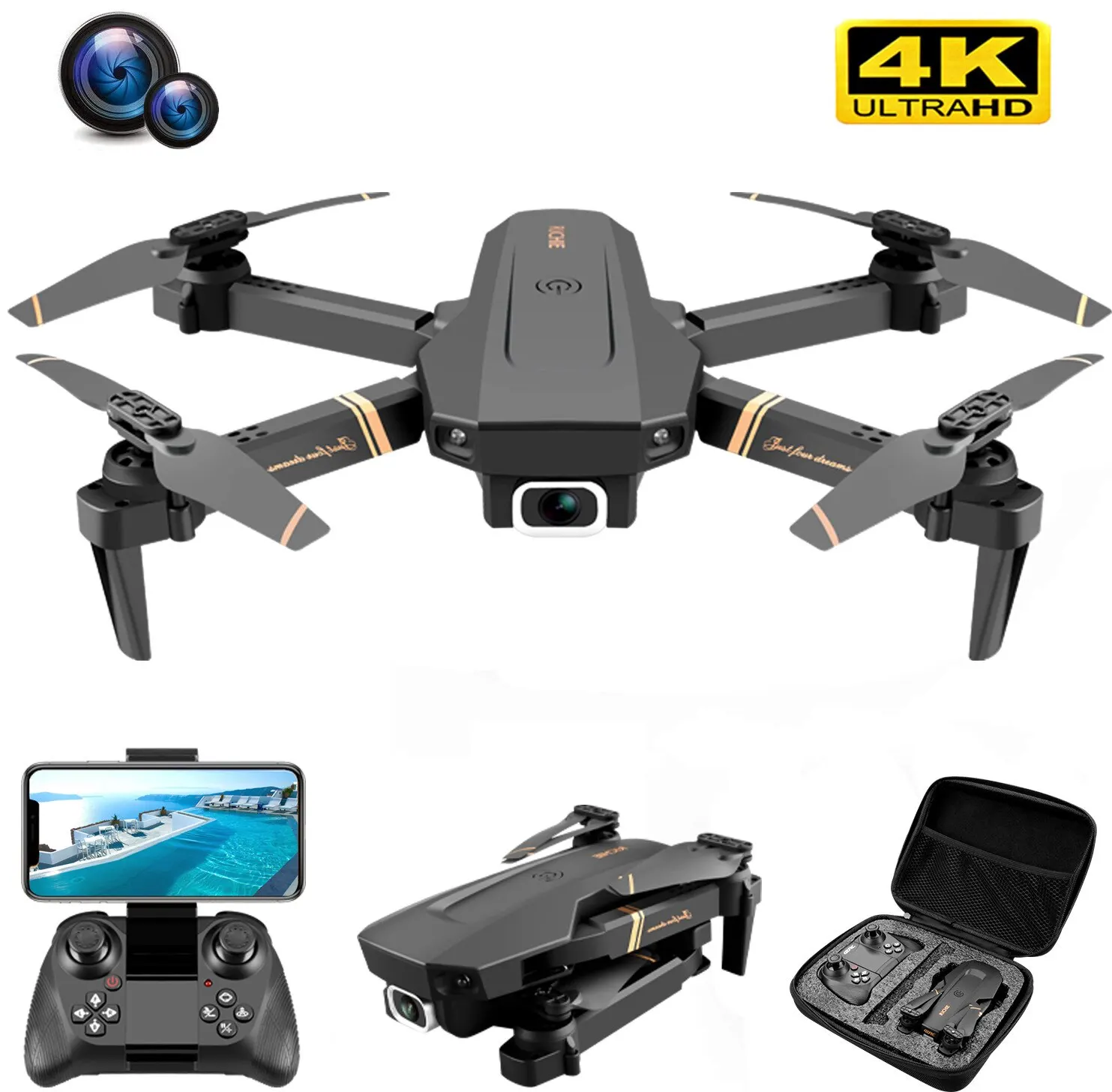 V4 Rc Drone 4K Hd Groothoekcamera 1080P Wifi Fpv Drone Dual Camera Quadcopter Real-Time Transmissie Helikopter Dron Cadeau Speelgoed