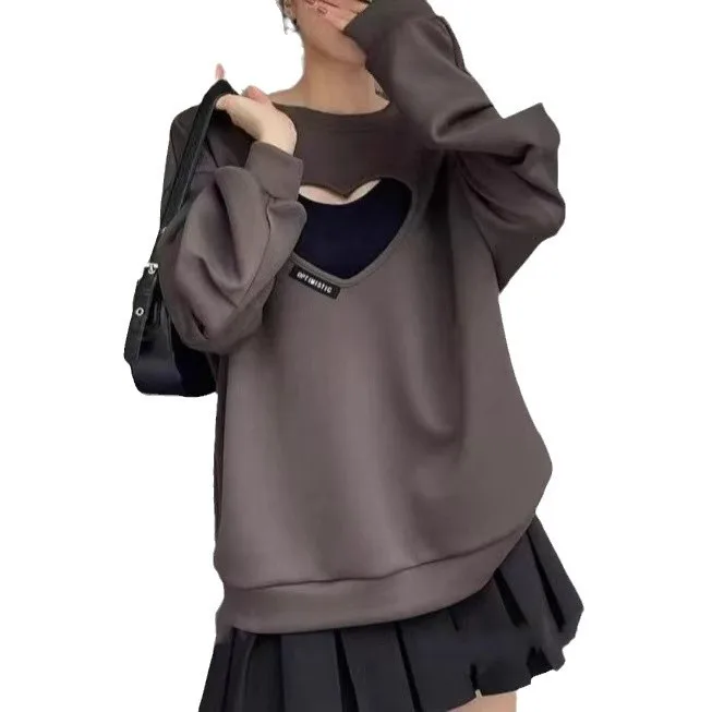 New Women's Sweatshirt O-neck Long-sleeved Hollow Loose Top Pullover Fashion High Street Hoodies for Women