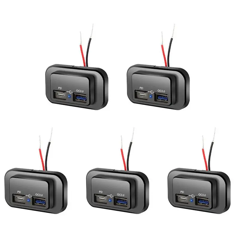 Exquisite-5X USB+PD Car Socket 12V/24V USB Charging Splitter Outlet Power-Adapter For Motorcycle Camper-Truck ATV Boat C