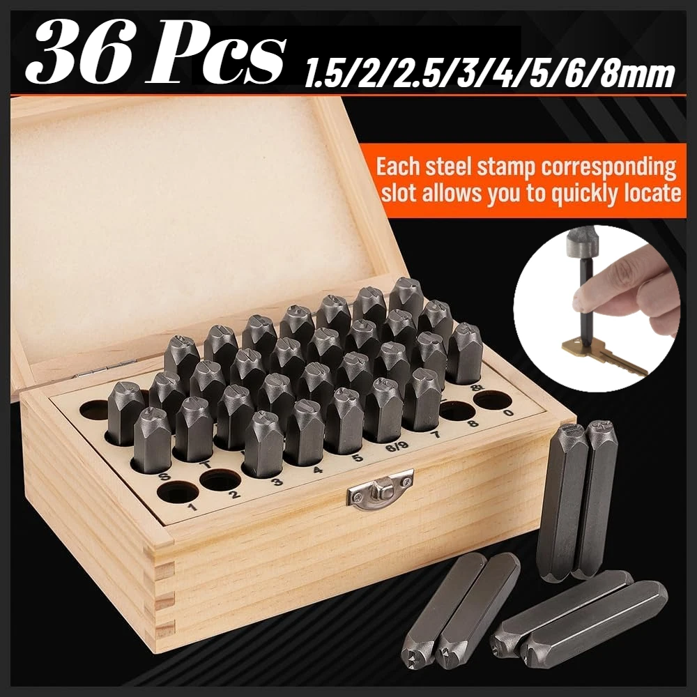 

36 шт. 1,5/2/2,5/3/4/5/6/8 мм 40Cr металлический набор штампов для букв и цифр из легированной стали в деревянном корпусе