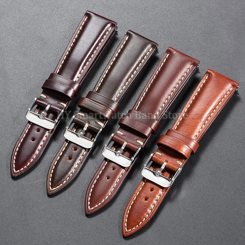 18mm 19mm 20mm 21mm 22mm Vintage Oil-Waxed Leather WatchBand for Men Women Brown Head Layer Band Quick Release Strap Accessories