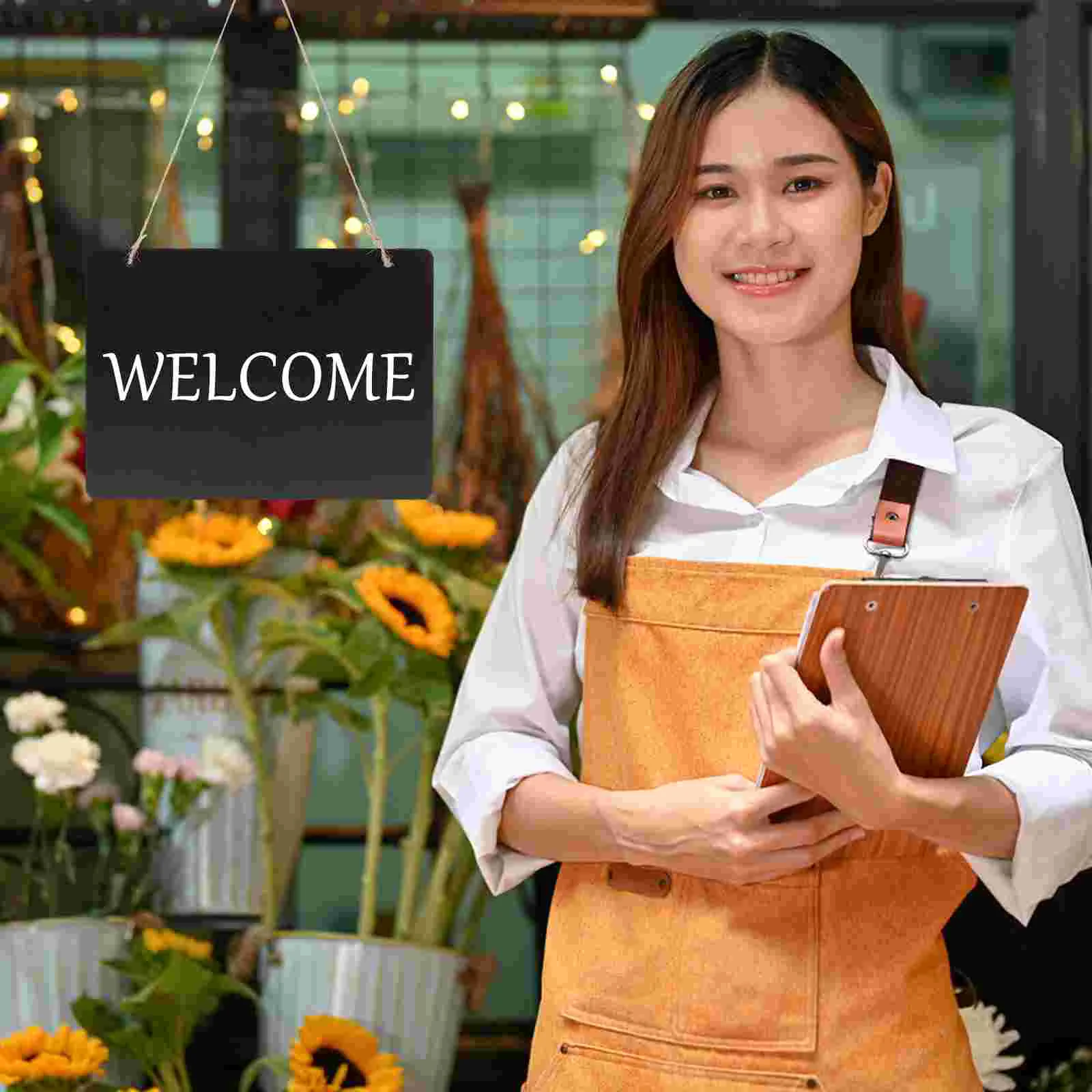 Reusable Chalkboard Sign The Rope Erasable Message Double-sided Blackboard Hanging Wooden