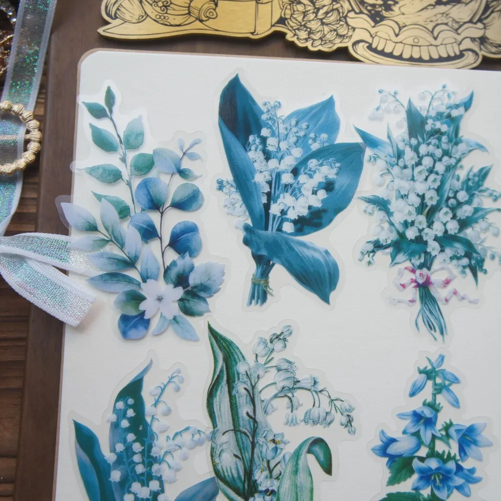 

18pcs Rich Colored Flowers Lily of The Valley Orchid Design Building Sticker Scrapbooking DIY Gift Packing Decoration