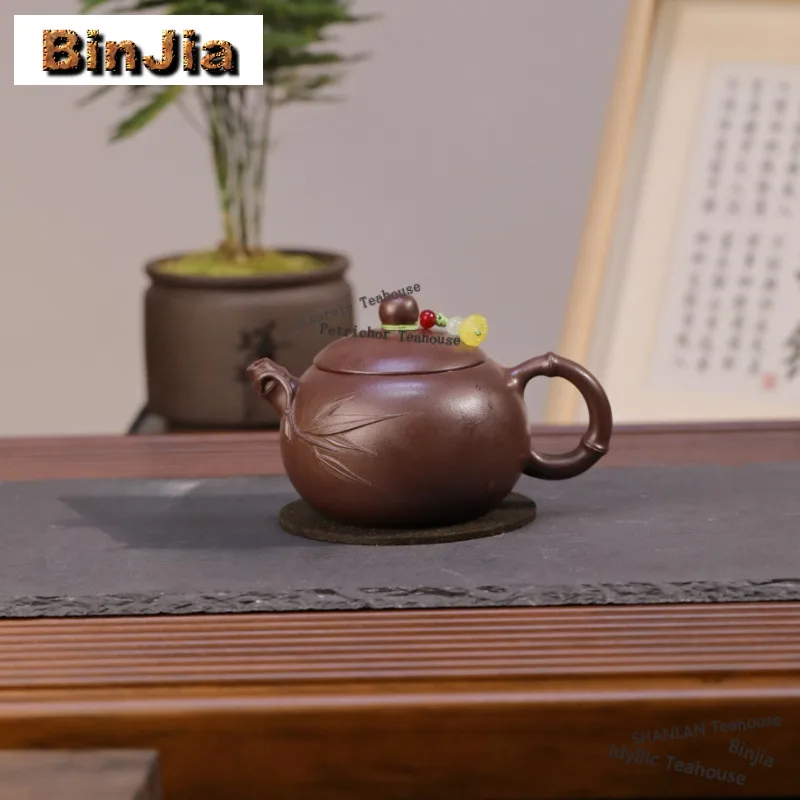 

210ml High-end Yixing Purple Clay Teapots Handmade Bamboo Leaf Xishi Pot Raw Ore Mud Kettle Zisha Tea Set For Tea Craft Gifts