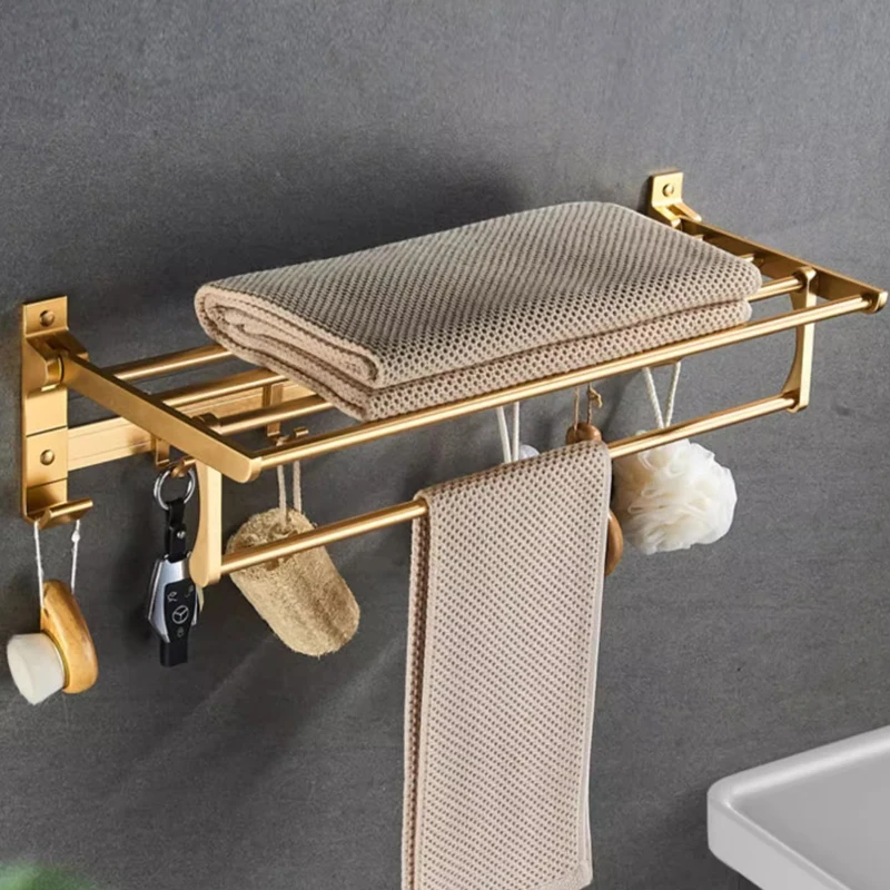 Aluminum Wall Mounted Gold Bath Towel Rack Active Bathroom Towel Holder Foldable Towel Shelf Bathroom Accessories