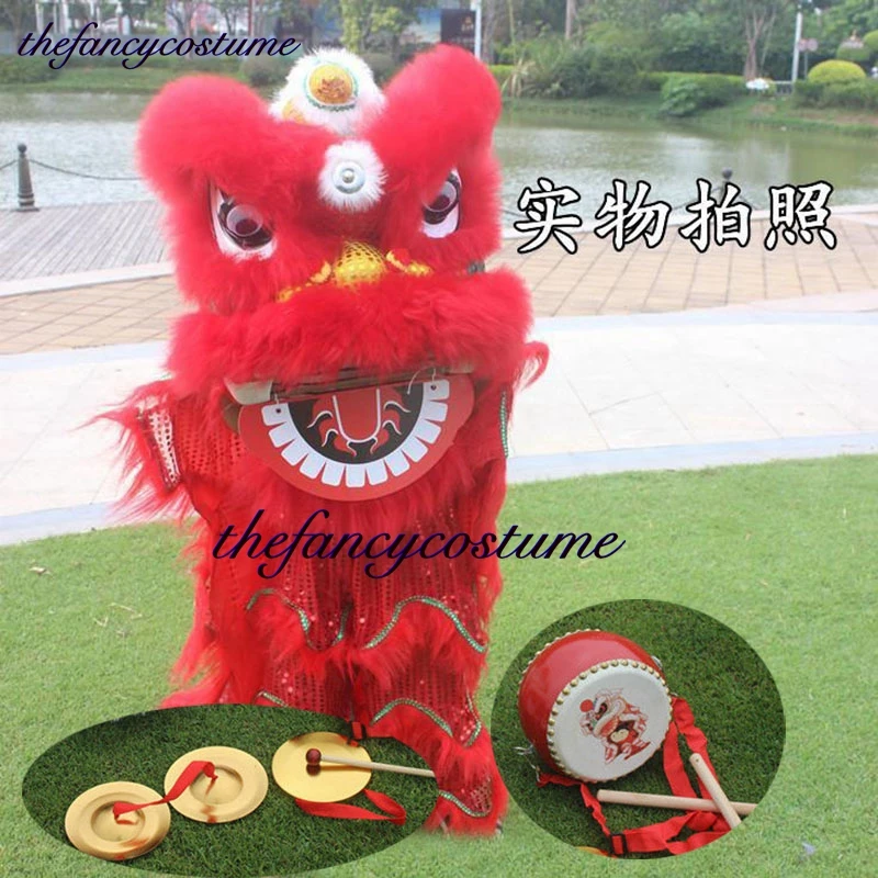 Royal Lion Dance Mascote Traje, Chinês Drum Props, Cultura Tradicional Party Outfit, vestido de família, 5-12 Idade, 14"