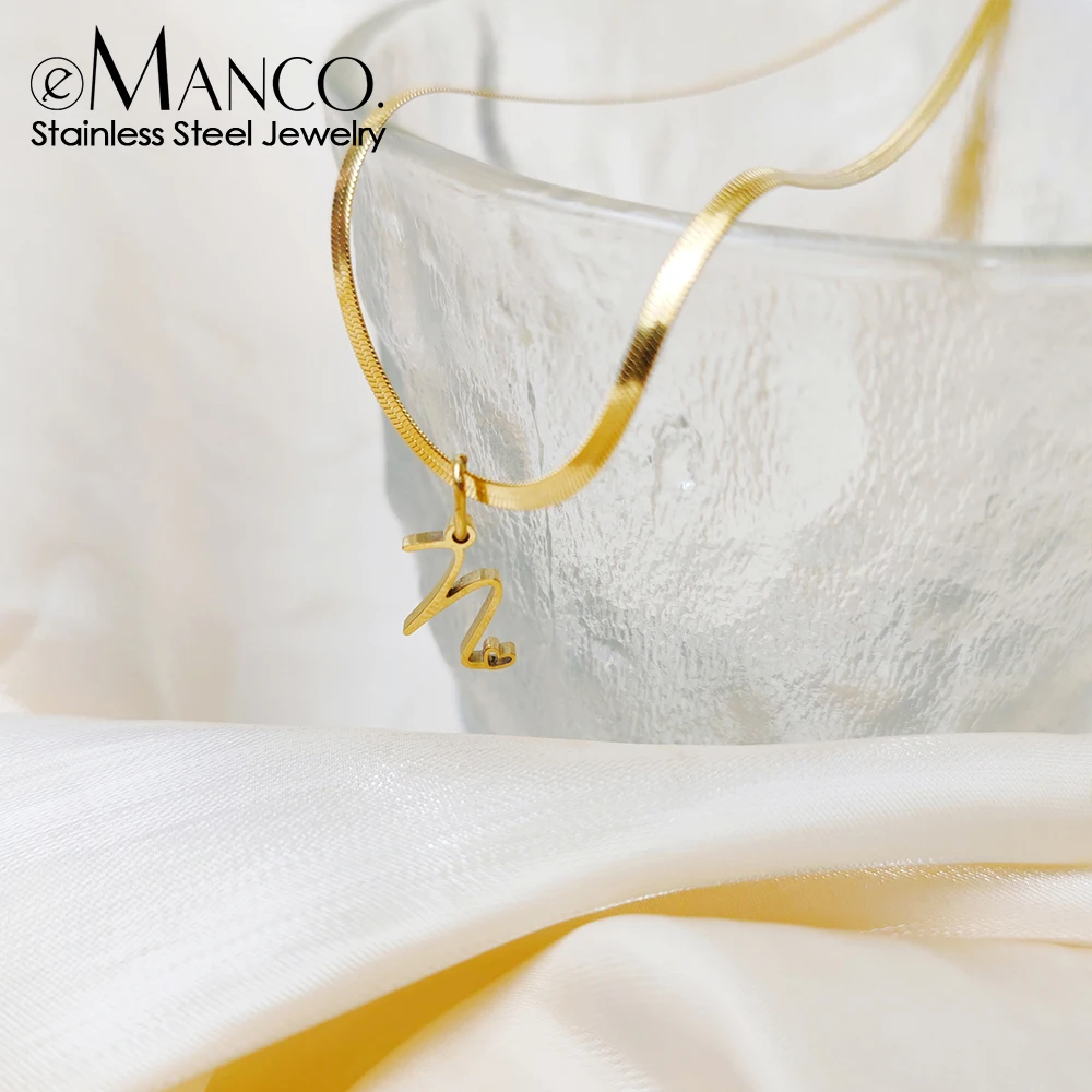 EMANCO Minimalist Style Stainless Steel Snake Chain Necklace with DIY Letter Pendant for Daily Commute Fashion Jewelry Accessory