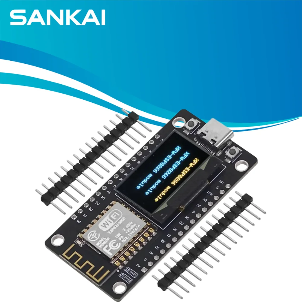 ESP8266 ESP-12F NodeMCU Board 0.96 Inch OLED Display, CH340 Driver, Type-C USB, IoT WiFi Module for Arduino/Micropython