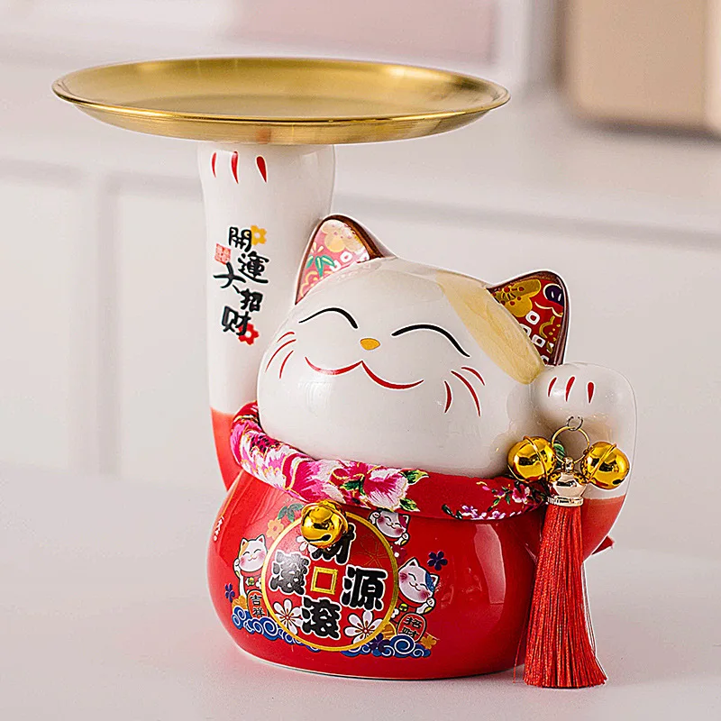 

Lucky cat key storage decoration ceramic living room desktop home decoration fruit plate piggy bank