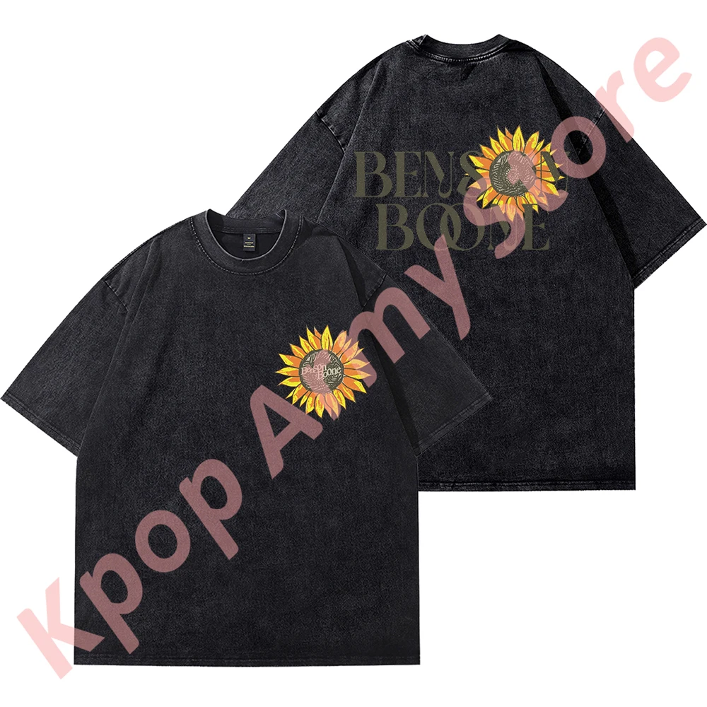 Benson Boone Sunflower Logo Merch Vintage Wash Tee Cosplay Women Men Fashion HipHop Short Sleeve Cotton T-Shirts