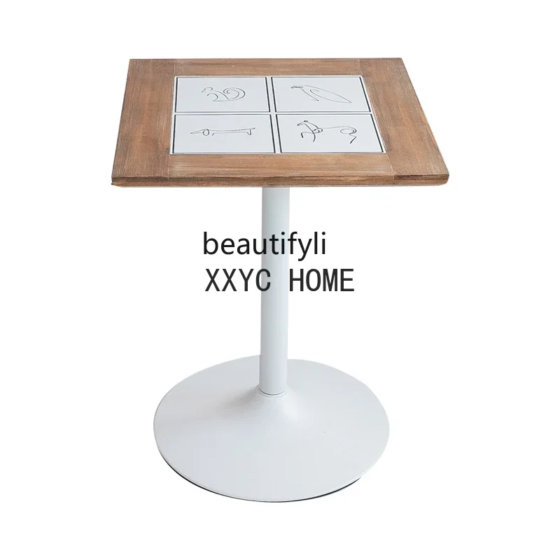 Nordic Solid Wood Creative Dining Table Household Minimalist Coffee Shop Milk Tea Shop Table Square Table