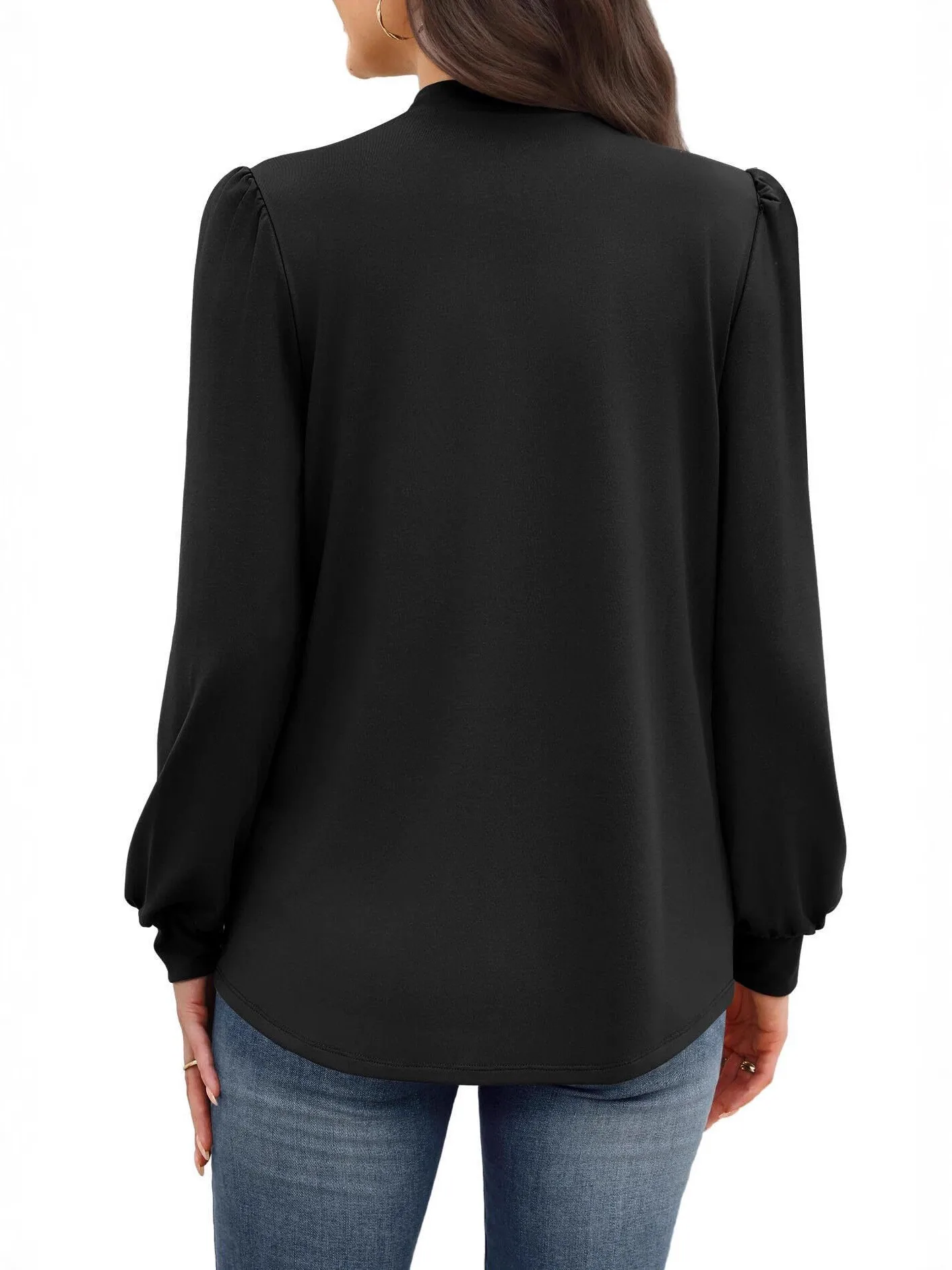 

Autumn Winter Women's Clothing Long Sleeve Stand Collar Ruched Front Casual Blouse For Woman Polyester Regular Fit Shirt