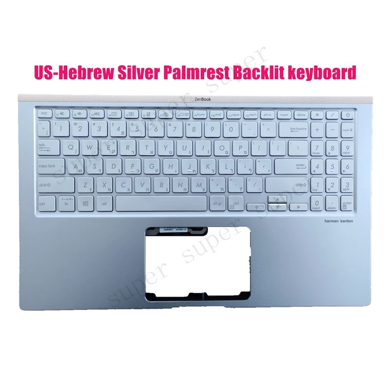 SSS+ US-Hebrew Silver Palmrest Backlit keyboard for ASUS UX533F UX533FD UX533FN