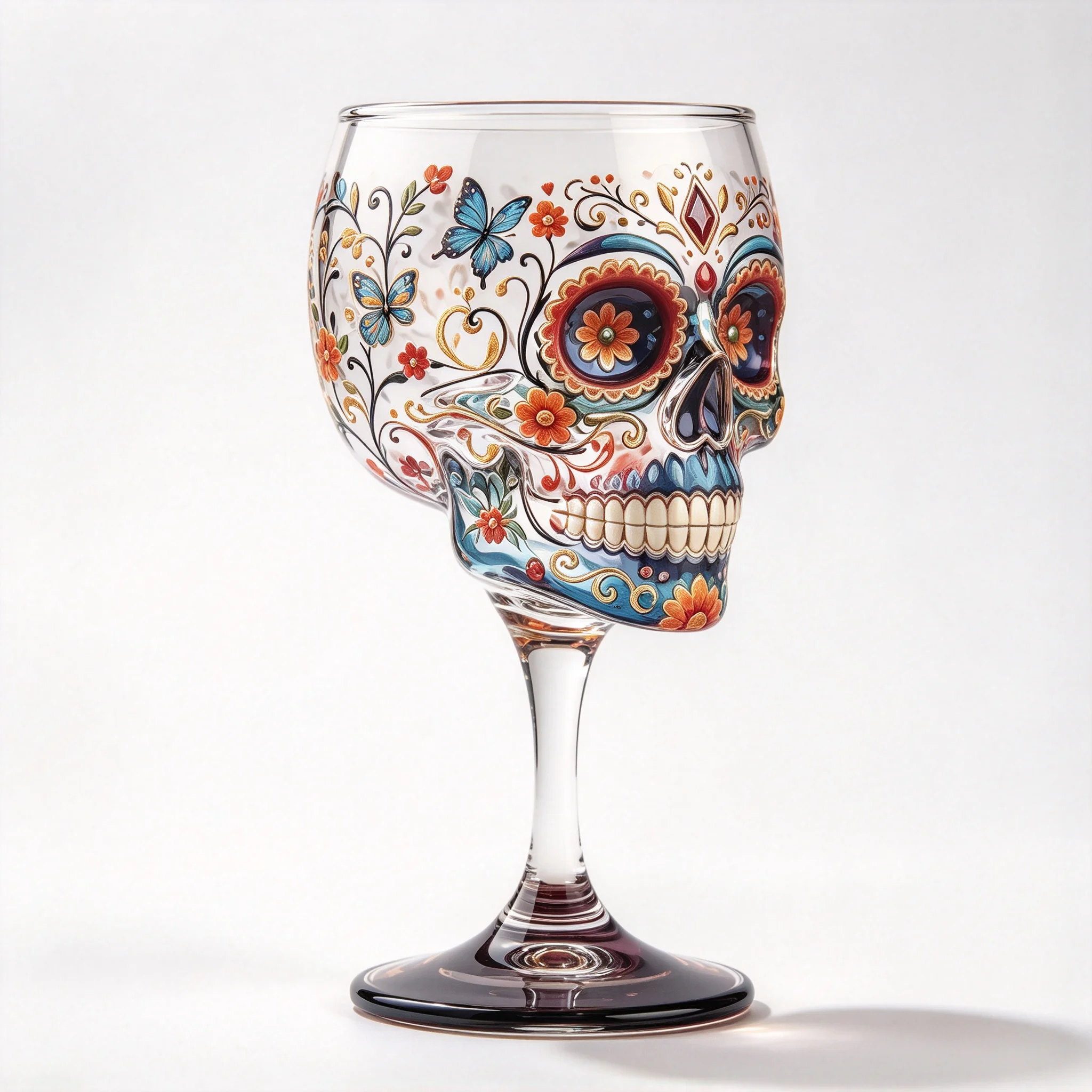 Colorful Skull Stemmed Wine Goblet Novelty Cocktail Glass Whiskey Cup for Adult Beverage Halloween Party Bar Table Decor