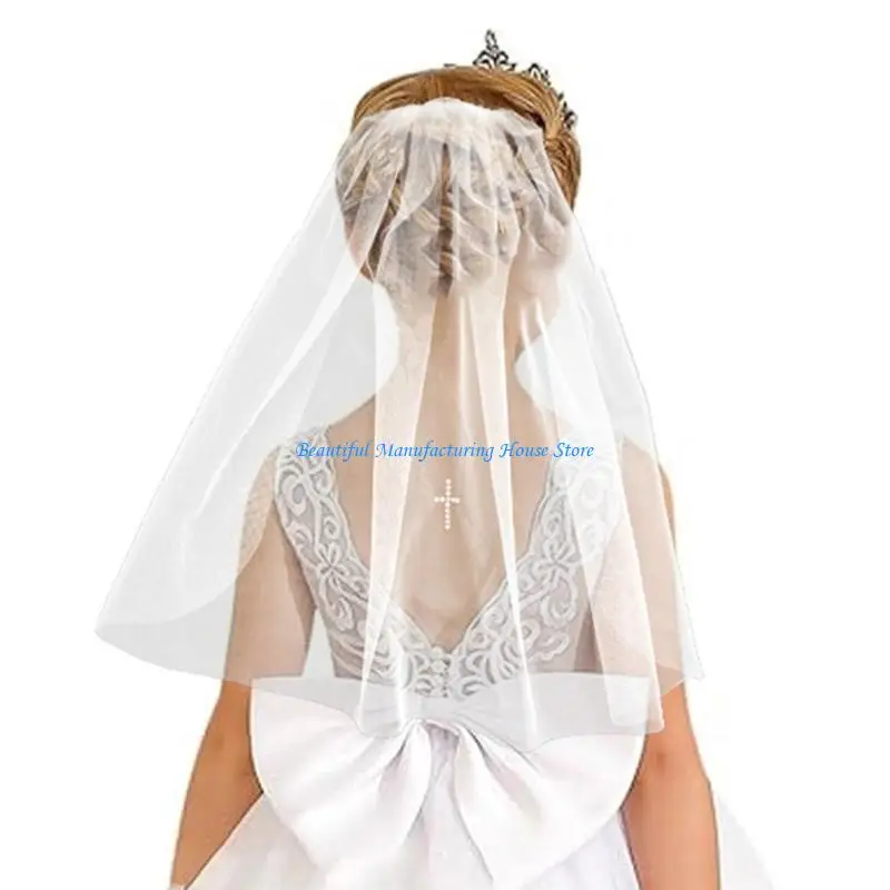 

E56A Белая однослойная фата, детская фата, женская фата, детская фата для дня рождения для женщин с вышитой чашей