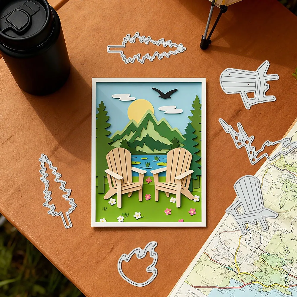 30Pcs Camping Bonfire Wooden Chair Metal Cutting Dies Bonfire Party Die Cut Embossing Stencils for Card Making DIY Scrapbooking
