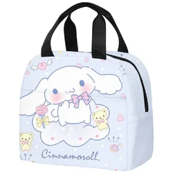 Sanrio Portable Kawaii Meal Bag, bonito dos desenhos animados Cinnamoroll, lancheira isolada, grande capacidade, nova moda, 2023