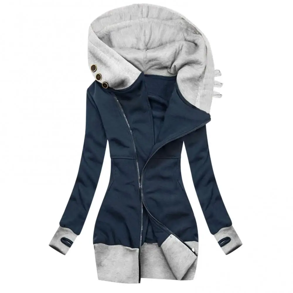 Women Hooded Sweatshirt Jacket Women Autumn Winter Hoodie Coat Long Sleeve Pocket Zipper Mid-length Jacket Female Hoodie Coat