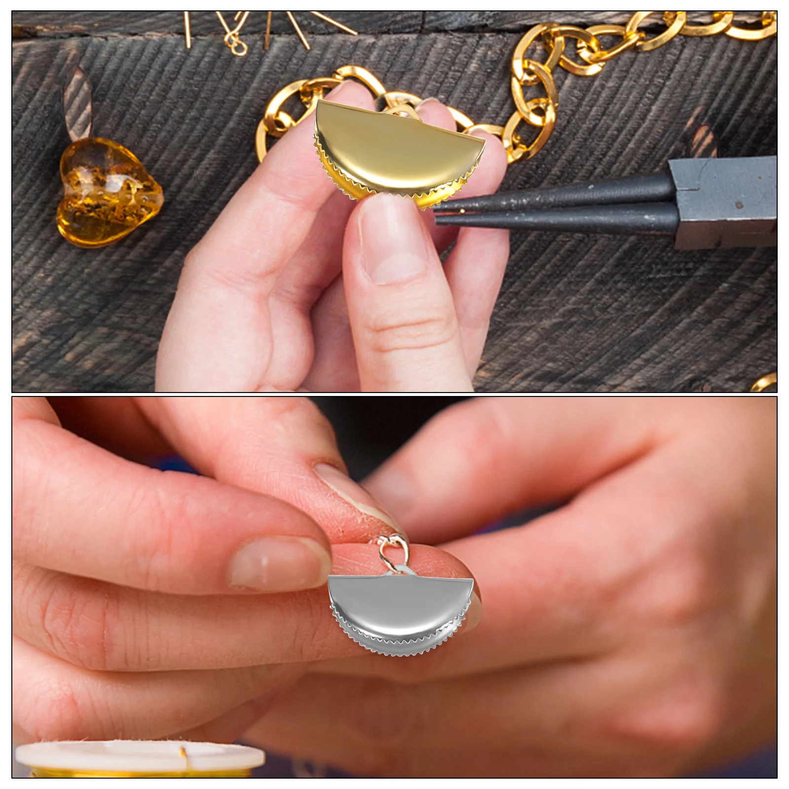 

60 pcs Jewelry Making Crimp Beads Ends 9x13mm 10x15mm 12x20mm Alloy Ribbon Clamps Semicircle DIY Accessories Findings
