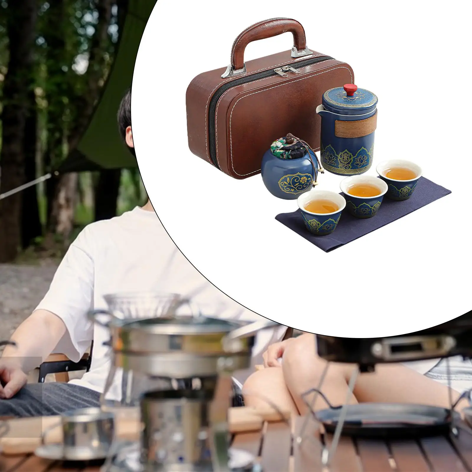 Travel Tea Set Teacups Kung Fu Teapot Ceramic Portable Teacups Elegant Teaware with Carrying Bag for Picnics Hotel Outdoor