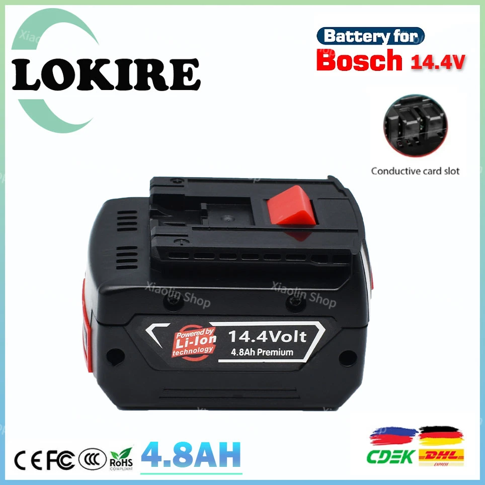 For BOSCH 14.4V 4800mAH Rechargeable Li-ion Battery Cell Pack for BOSCH Cordless Electric Drill Screwdriver BAT607G   BAT614G