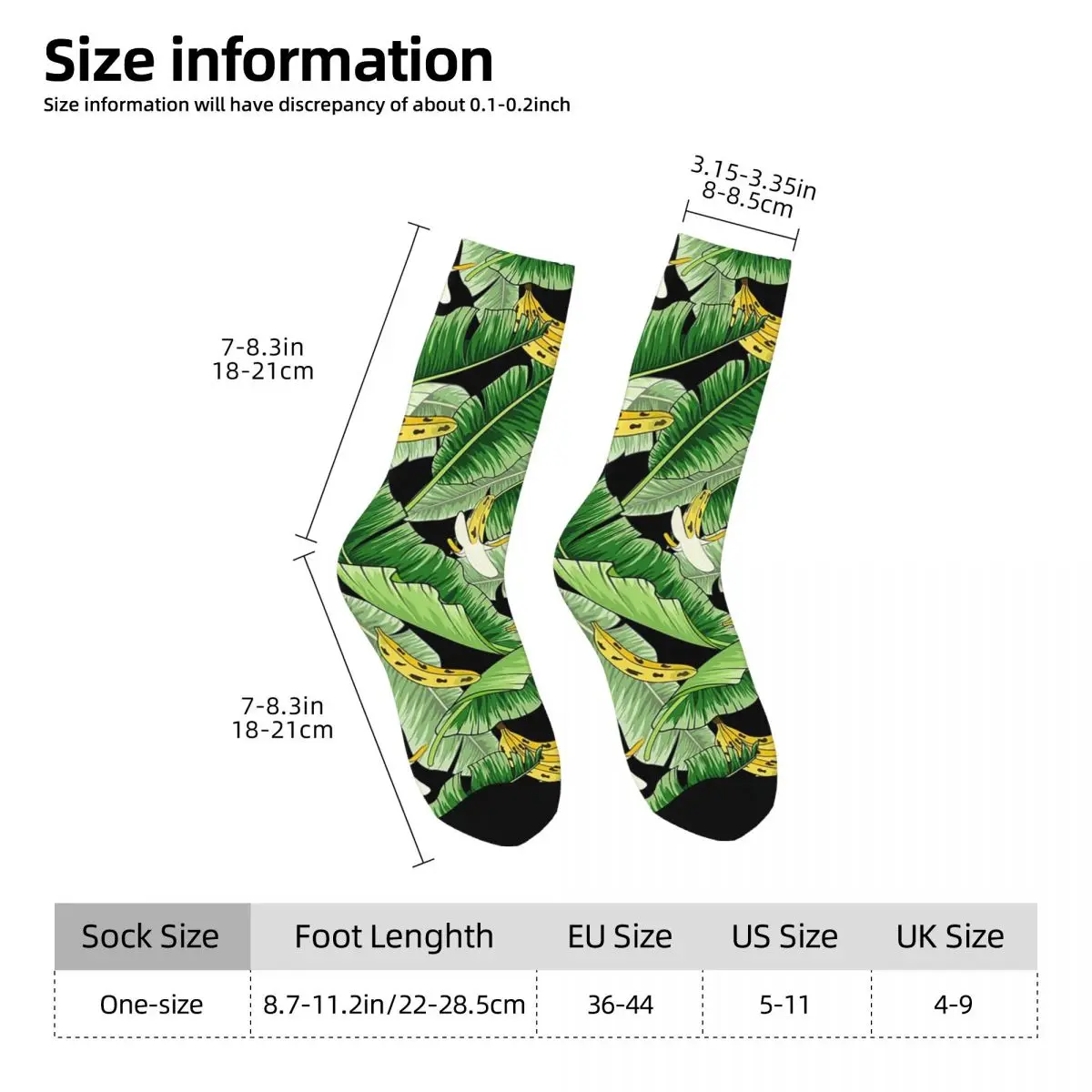 All Seasons Crew Stockings Yellow Banana And Leaf Design Socks Fashion Long Socks for Men Women Valentine's Day Gifts