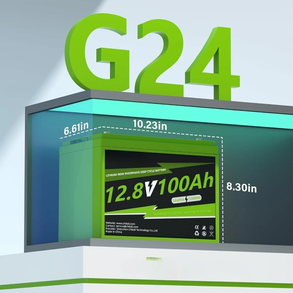 12V 100Ah BCI Group 24 LiFePO4 Battery, Max. 15000 Deep Cycle Lithium Rechargeable Battery, Built in 100A BMS for RV, Trolling