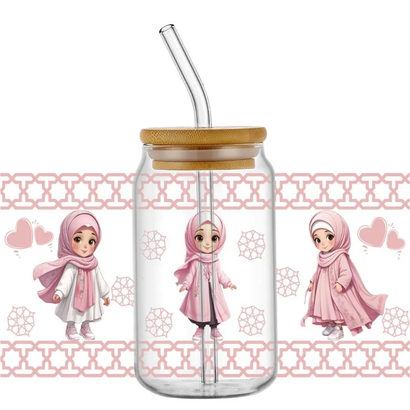 

Muslim Girl and Boy Patterns UV DTF Sticker For The 16oz Libbey Glasses Wraps Cup Can DIY Waterproof Easy To Use Custom Decals