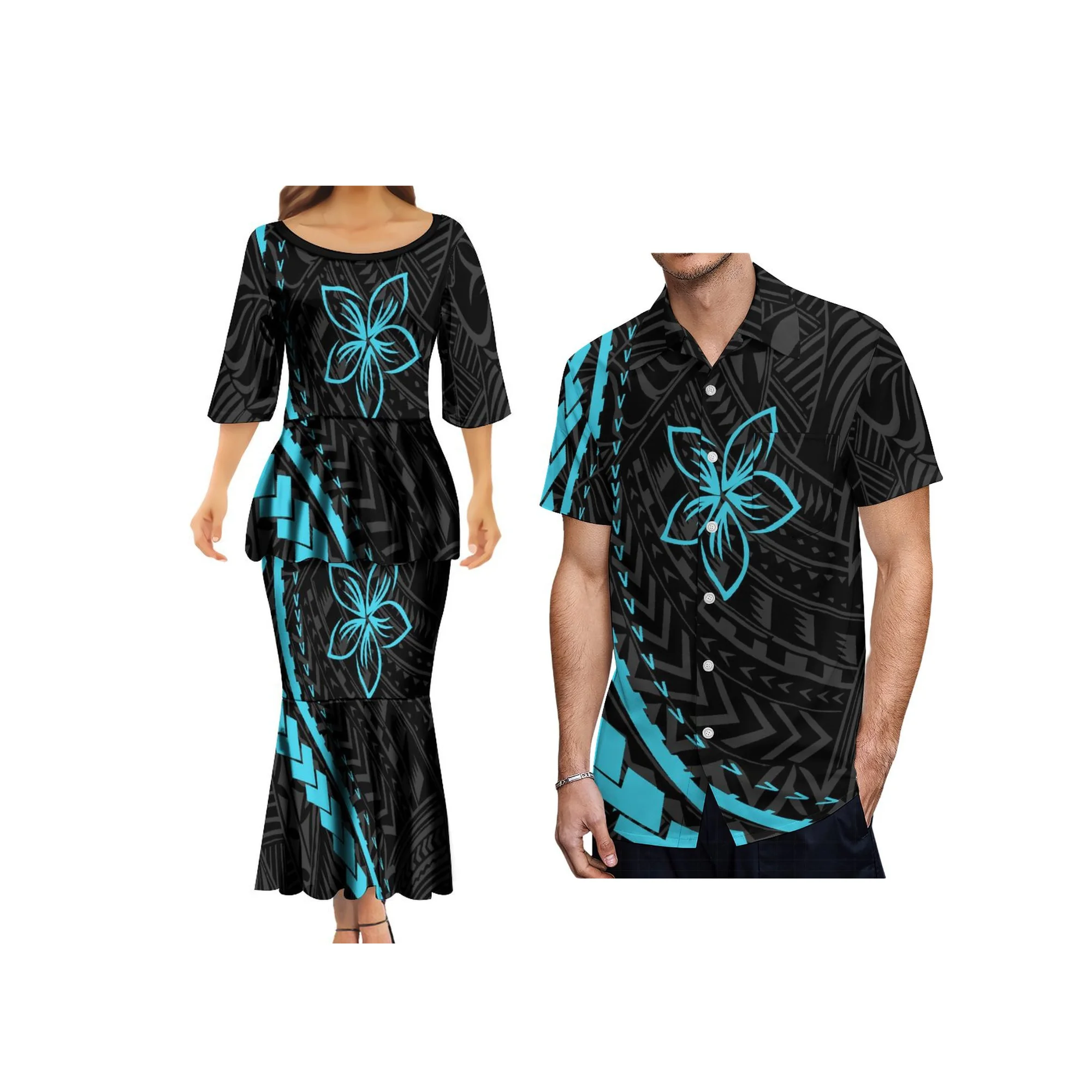 Polynesia  Sublimation Print Mermaid Dresses Hawaii Ethnic Style Customized On Demand Party Puletasi Two Piece