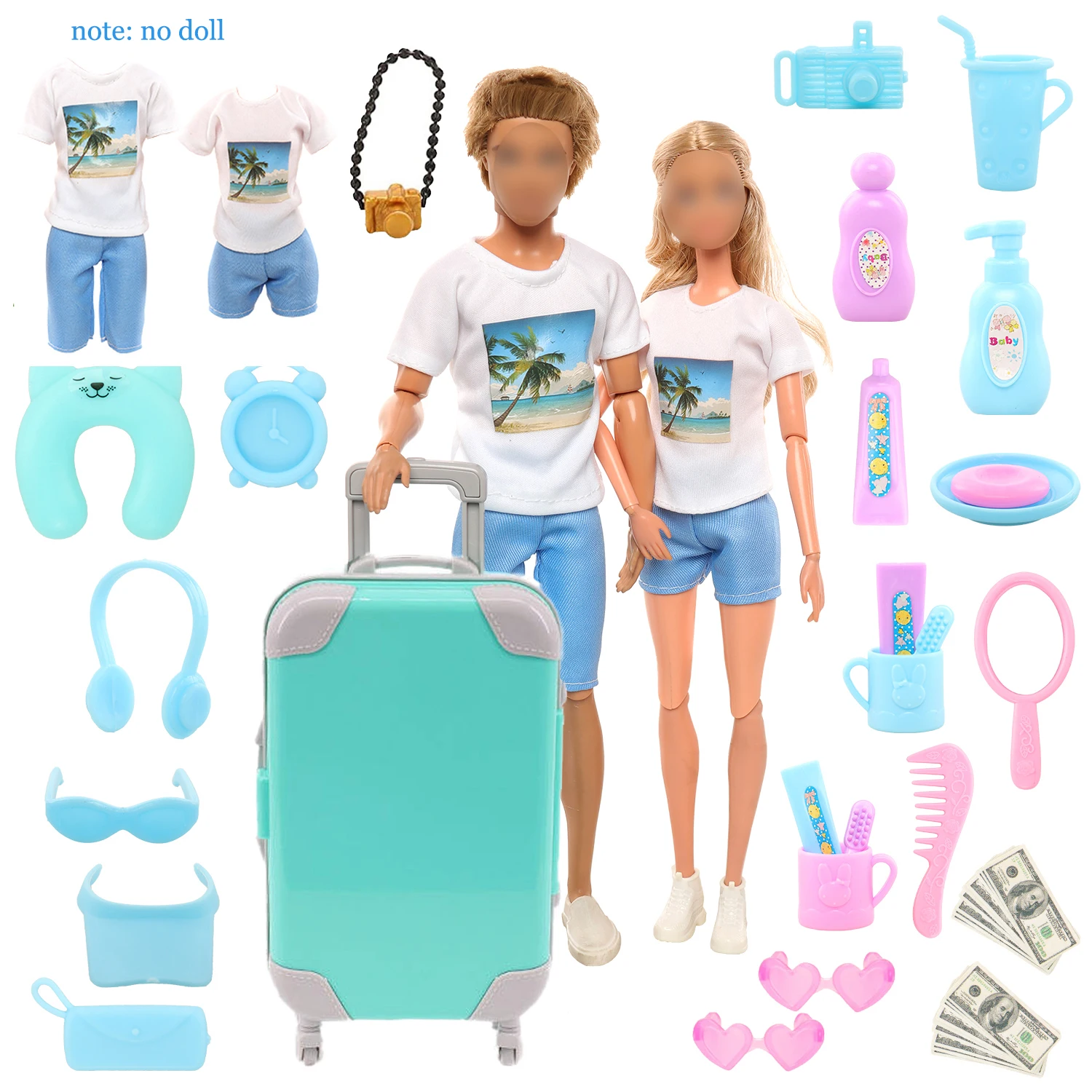 Green Doll Clothes Shoes Accessories Travel Suitcase Toys Fit 18Inch Doll for Barbies Doll,1/6 BJD&Blythe Toys For Girls