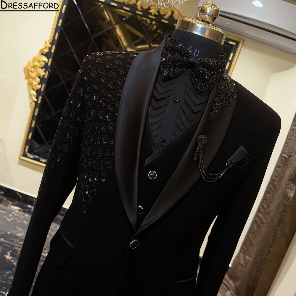 High-end Formal Men Suits Slim Fit Peak Lapel Groom Wedding Tuxedos 2 Pieces Sets Male Double Breasted Blazers Costume Homme