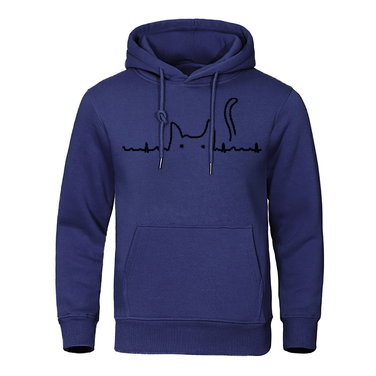 Cat Tail Electrocardiogram Kawaii Hoody Mens Crewneck Street Sweatshirt Hip Hop New Casual Clothes Pullovers Fleece Loose Hoodie