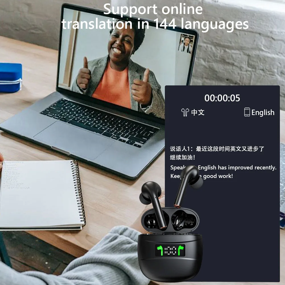 Wireless BT Translation Earbuds Real Time Language Translator Earbuds Translation Headphones for Travel Business Learning