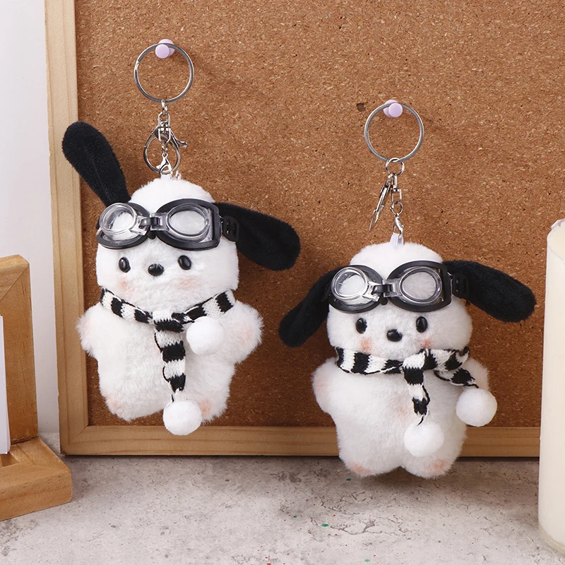 Swim Goggles Pochacco Plush Toy Cartoon Scarf Puppy Pendant Soft Stuffed Doll Keychain Car Key Ring Backpack Bag Decor