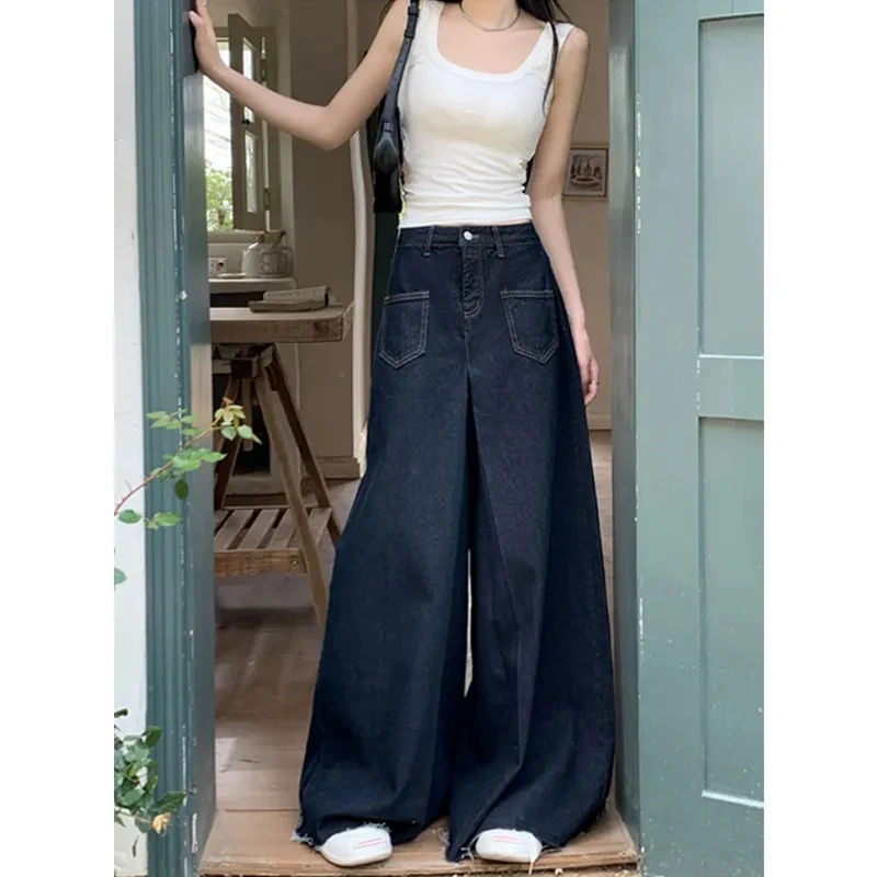 

WCFCX STUDIO 2024 American Vintage Fashion High Waist Jeans Streetwear Baggy Straight Denim Trousers Women All-Match Casual Pant