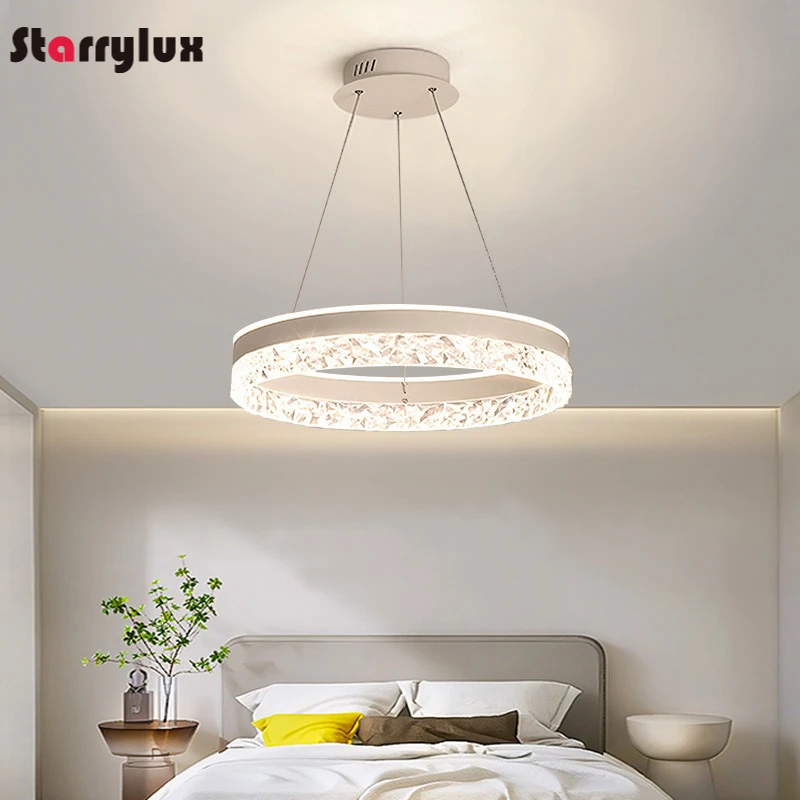 

Modern Minimalist Chandelier, Luxury Round LED Bedroom Light, Dimmable Ceiling Lamp for Study Room