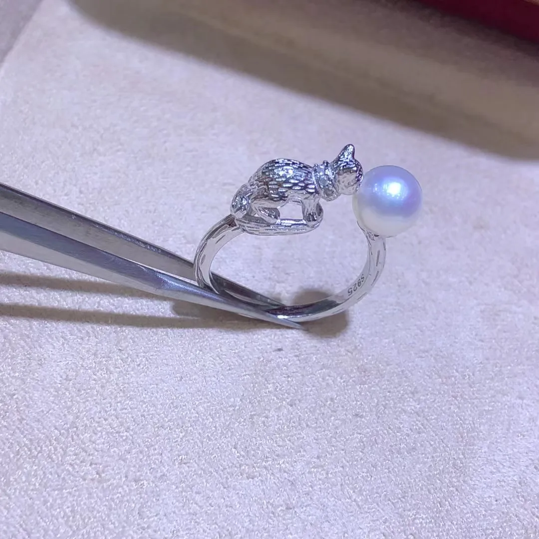 S925 Sterling Silver Adjustable Ring Mount Settings Findings Mountings Accessory Parts Fittings for 6-8mm Pearls 5pcs/lot